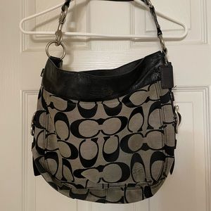 Coach Black/White Signature Logo Hobo Purse